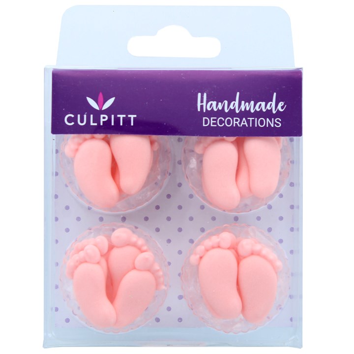 Culpitt Pink Feet Sugar Cake Topper Decorations - Pack of 12