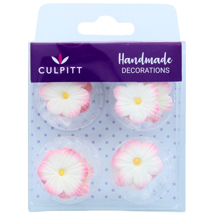 Culpitt White & Pink Sugar Daisies Decorations - Pack of 12