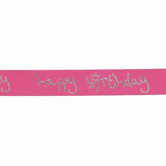 Magenta Happy Birthday Ribbon - 24mm