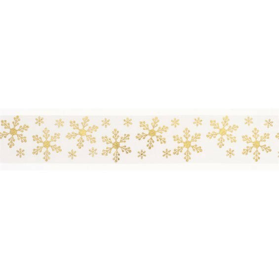 Ivory & Gold Snowflake Ribbon - 36mm