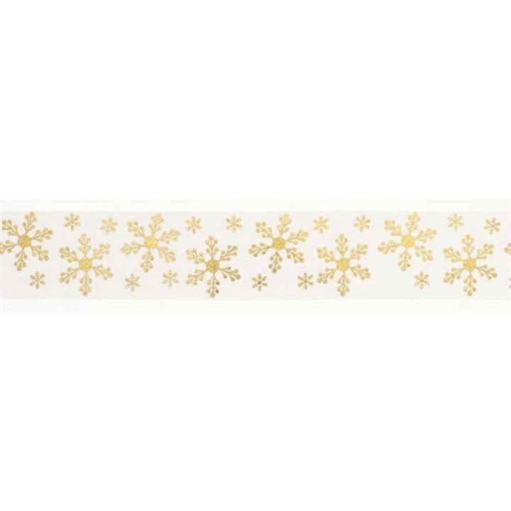 Ivory & Gold Snowflake Ribbon - 36mm