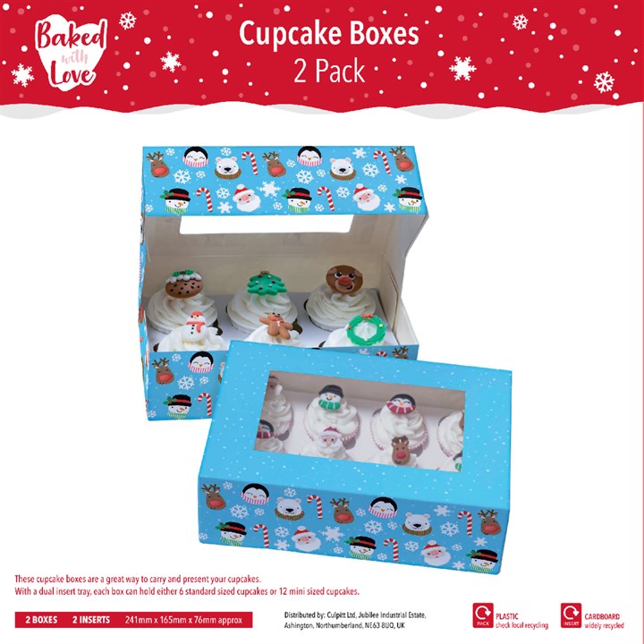 Christmas Friends 6 Hole Christmas Cupcake Boxes - Twin Pack