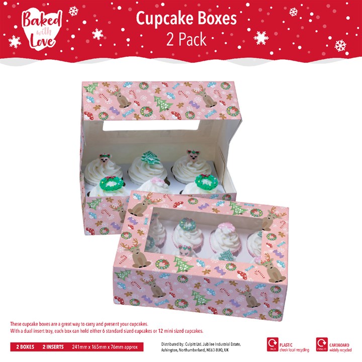 Magical Woodland 6 Hole Christmas Cupcake Boxes - Twin Pack