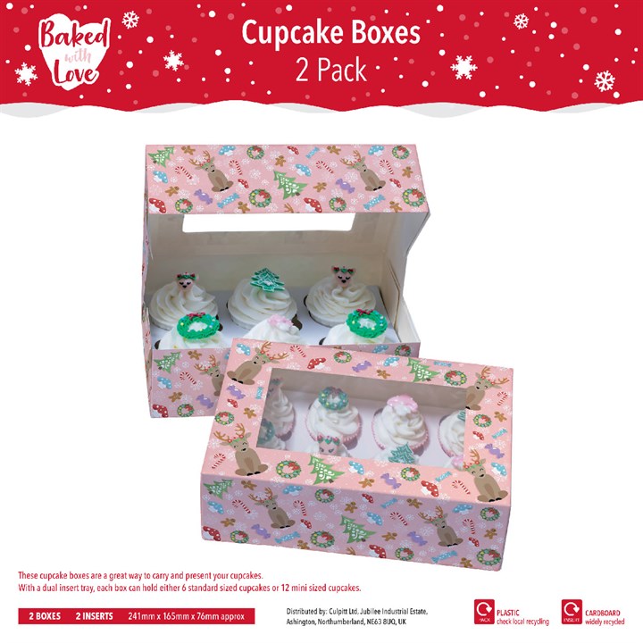 Magical Woodland 6 Hole Christmas Cupcake Boxes - Twin Pack