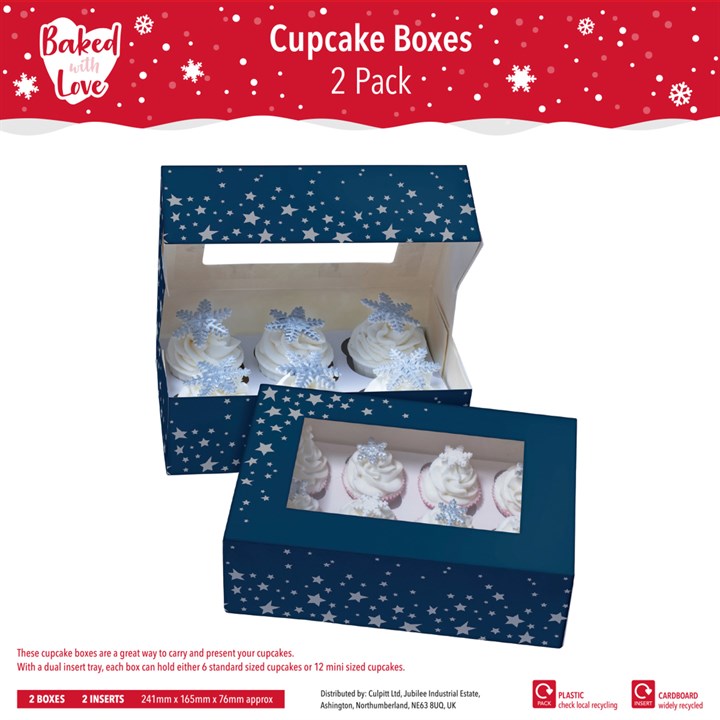 Starry Night 6 Hole Christmas Cupcake Boxes - Twin Pack