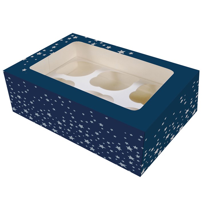 Starry Night 6 Hole Christmas Cupcake Box