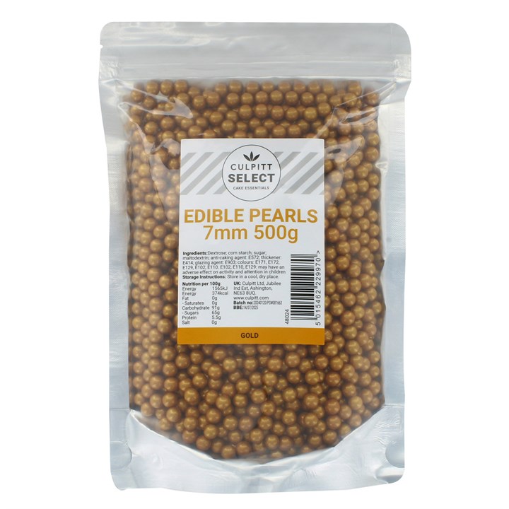 500g Culpitt Select Edible Pearls 7mm - Gold -Sale