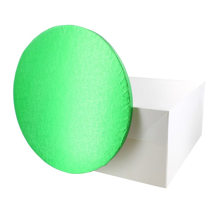 12" Round Green Cake Drum Board & White Cake Box Combo