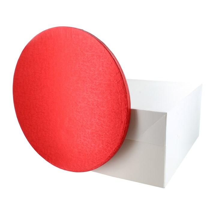 12" Round Red Cake Drum Board & White Cake Box Combo