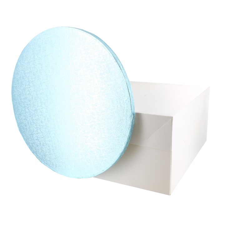12" Round Light Blue Cake Drum Board & White Cake Box Combo