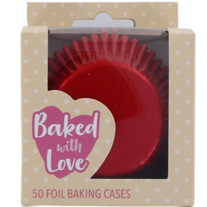 Baked with Love Red Foil Baking Cases - 50mm - 50 pack
