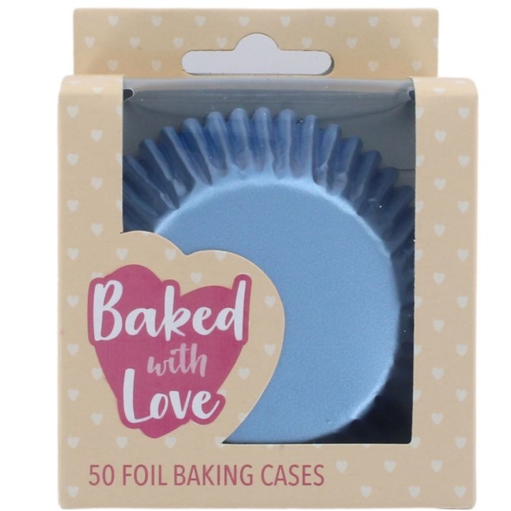 Baked with Love Ice Blue Foil Baking Cases - 50 pack