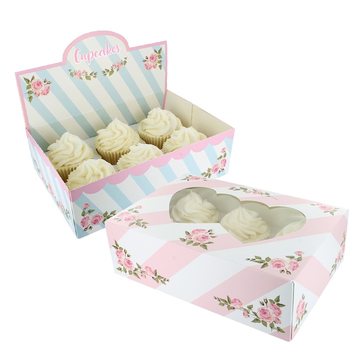 Baked With Love Patterned Display Cupcake Boxes Twin Pack - Afternoon Tea
