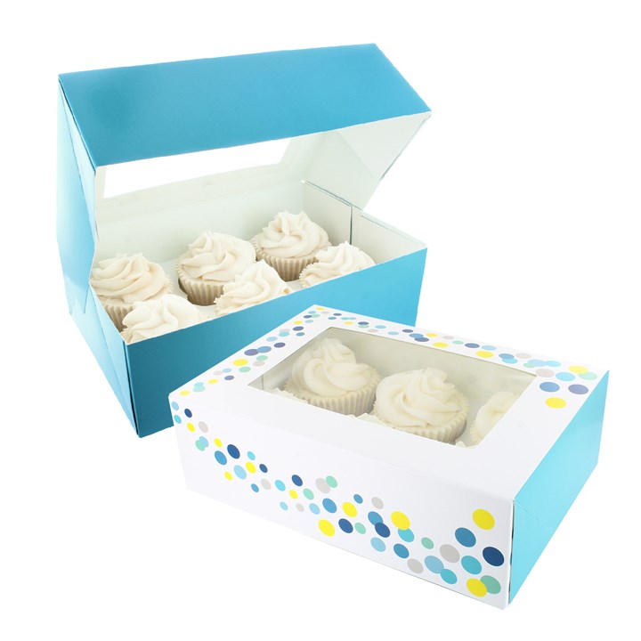 Baked With Love Patterned Cupcake Boxes Twin Pack - Teal Confetti