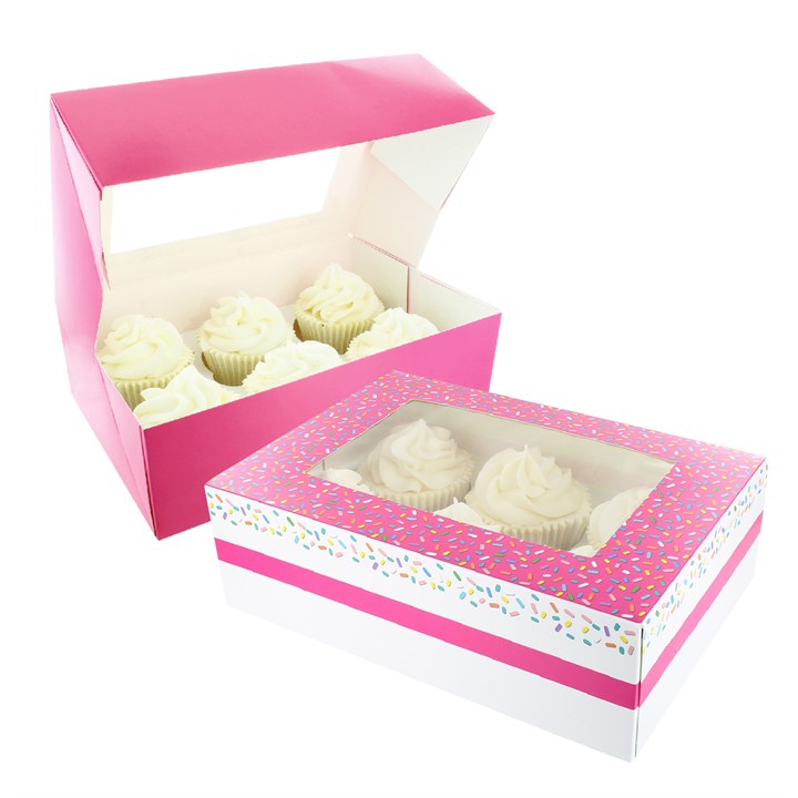 Baked With Love Patterned Cupcake Boxes Twin Pack - Pink Sprinkles