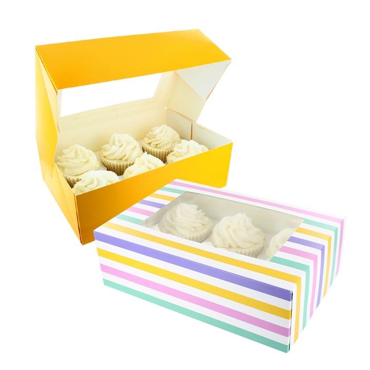 Baked With Love Patterned Cupcake Boxes Twin Pack - Bold Stripes