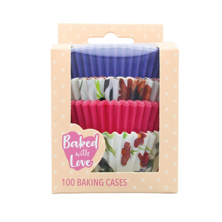 100 Baked with Love Floral Baking Cases