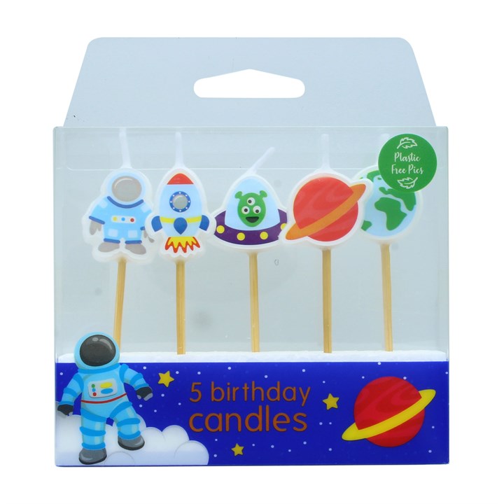 5 Space Candles with Bamboo Pic - 70mm
