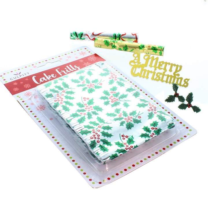Traditional Holly Christmas Cake Decoration Kit, 6 Piece Set
