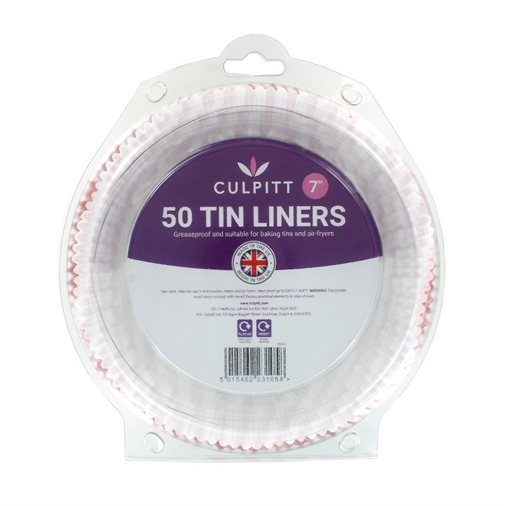 50 7" Round Cake Tin Liners - Red Stripe