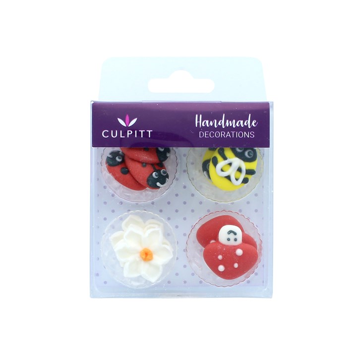 Culpitt Bee, Ladybird, Mushroom & Daisy Sugar Decorations - 12 pieces