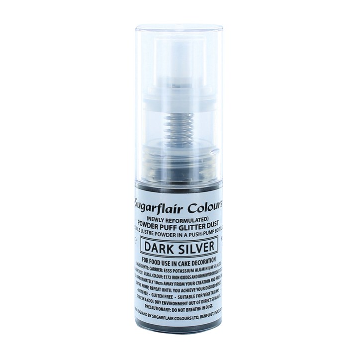 Sugarflair Dark Silver Edible Glitter Pump Spray - 10g - E171 Free