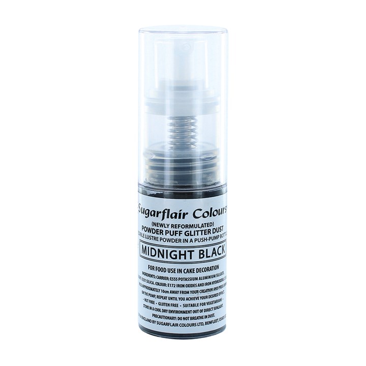 Sugarflair Black Edible Glitter Pump Spray - 10g - E171 Free
