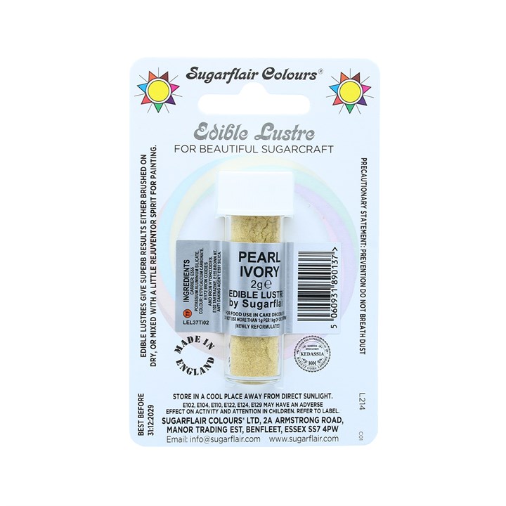 Sugarflair Pearl Ivory Lustre Dusting Colour - 2g - E171 Free