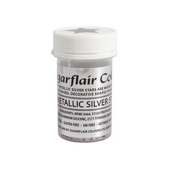 Sugarflair Edible Metallic Silver Stars - 3g