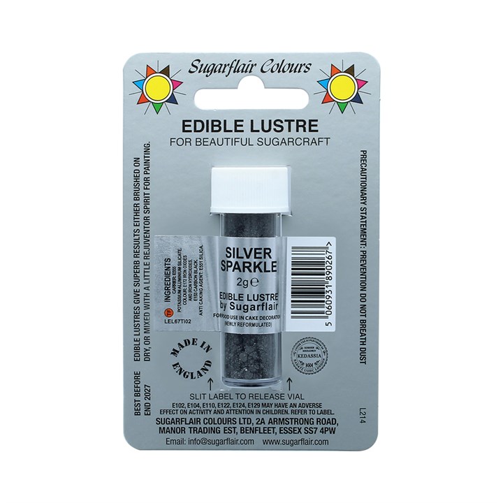 Sugarflair Silver Sparkle Lustre Dusting Colour - 2g - E171 Free