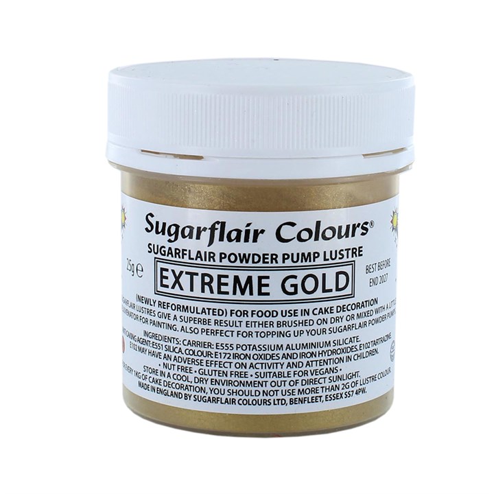 Sugarflair Extreme Gold Edible Glitter Pump Refill - 25g - E171 Free