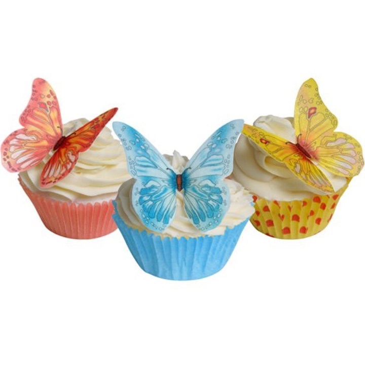 Edible Wafer Butterfly Toppers - Assorted Colours - Pack of 12