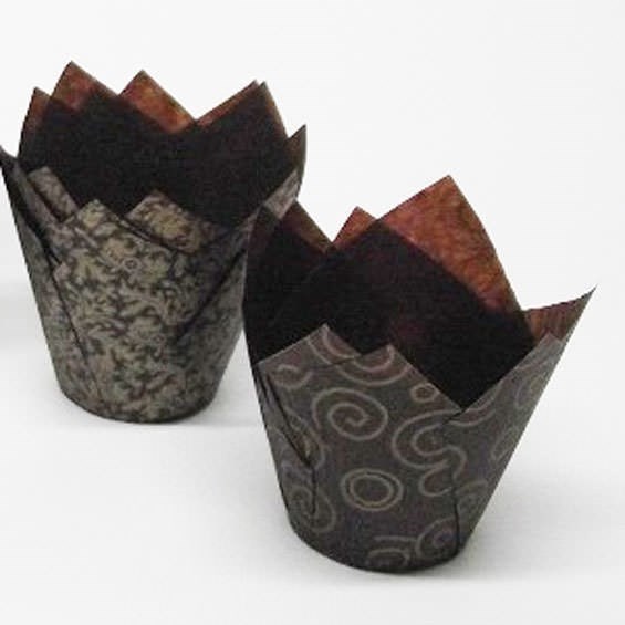 Chocolate Brown with Gold Swirls Tulip Cupcake/Muffin Wraps - Pack of 50