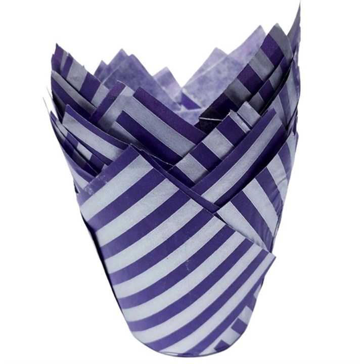 Purple/Silver Design Tulip Cupcake/Muffin Wraps  - Pack of 50