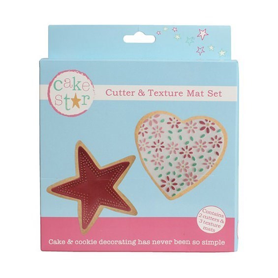 Cake Star Cutter & Texture Mat Set - Heart & Star