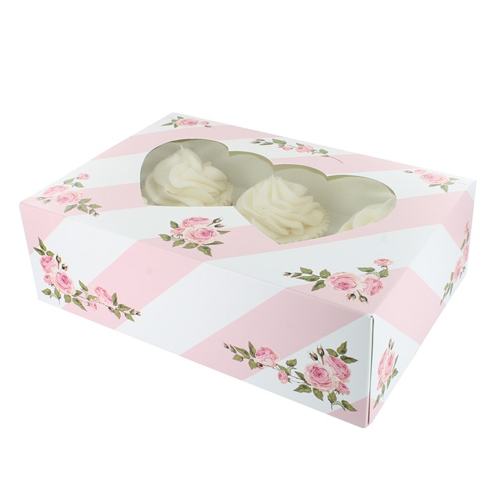 6 or 12 Hole Cupcake Box - Pink Heart Window