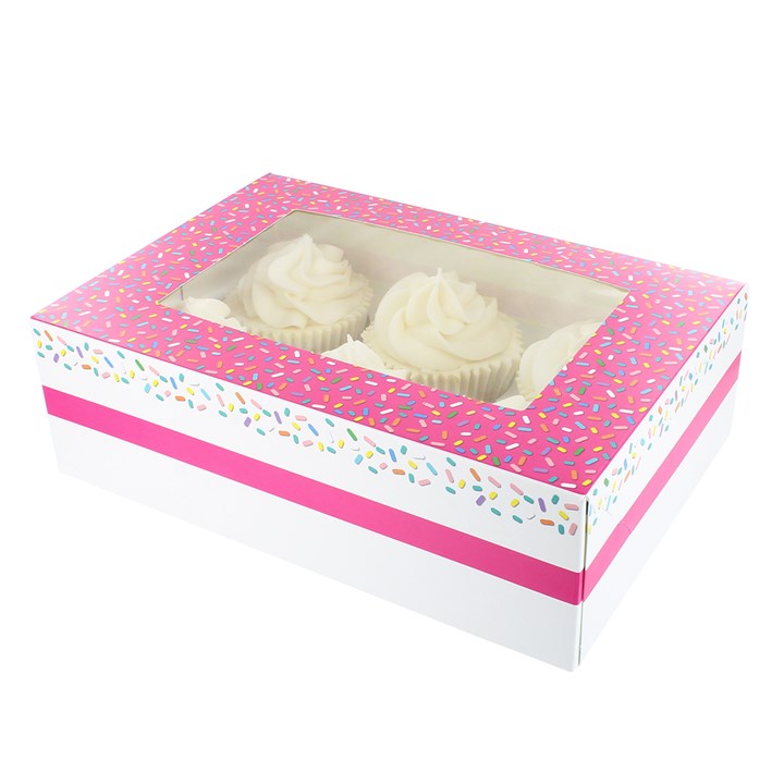 6 or 12 Hole Patterned Cupcake Box - Sprinkles
