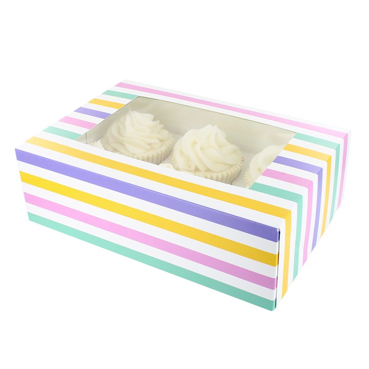 6 or 12 Hole Patterned Cupcake Box - Bold Stripes