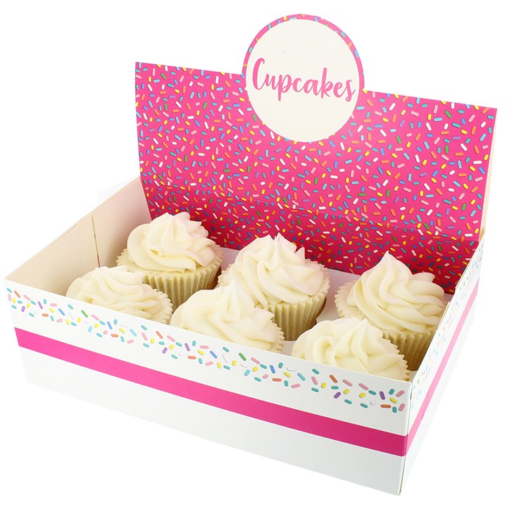 6 or 12 Hole Cupcake Display Box - Pink Sprinkles