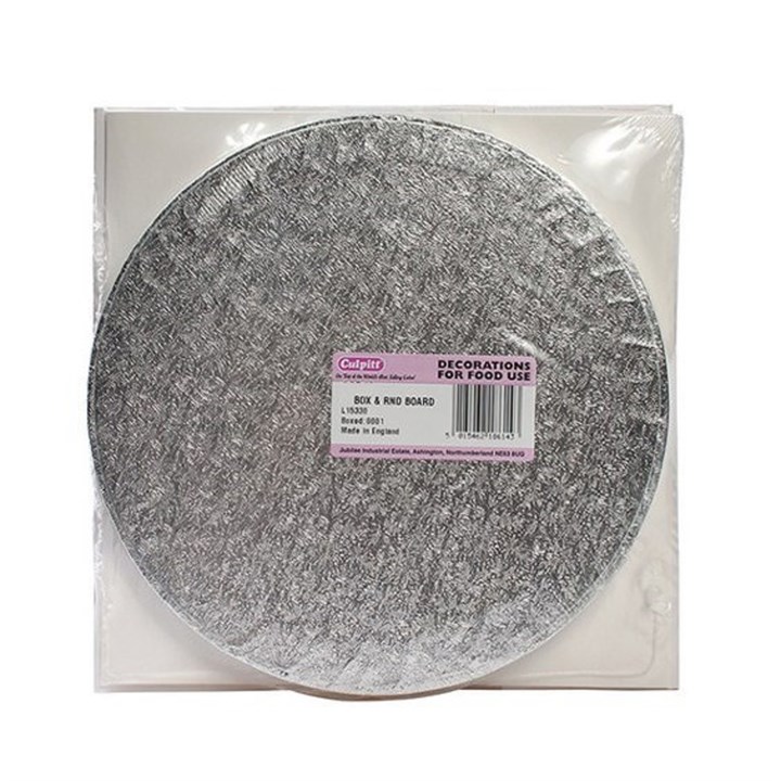 14" Round Silver Cake Drum Board & White Cake Box Combo
