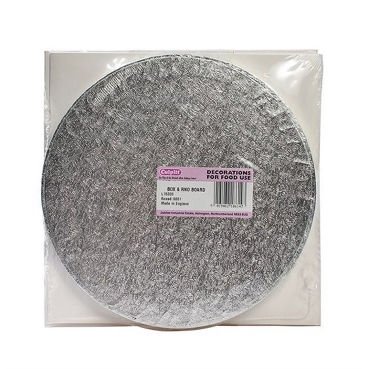 10" Round Silver Cake Drum Board & White Cake Box Combo
