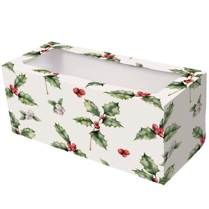 Vintage Holly Christmas Log Cake Box - 12 x 5