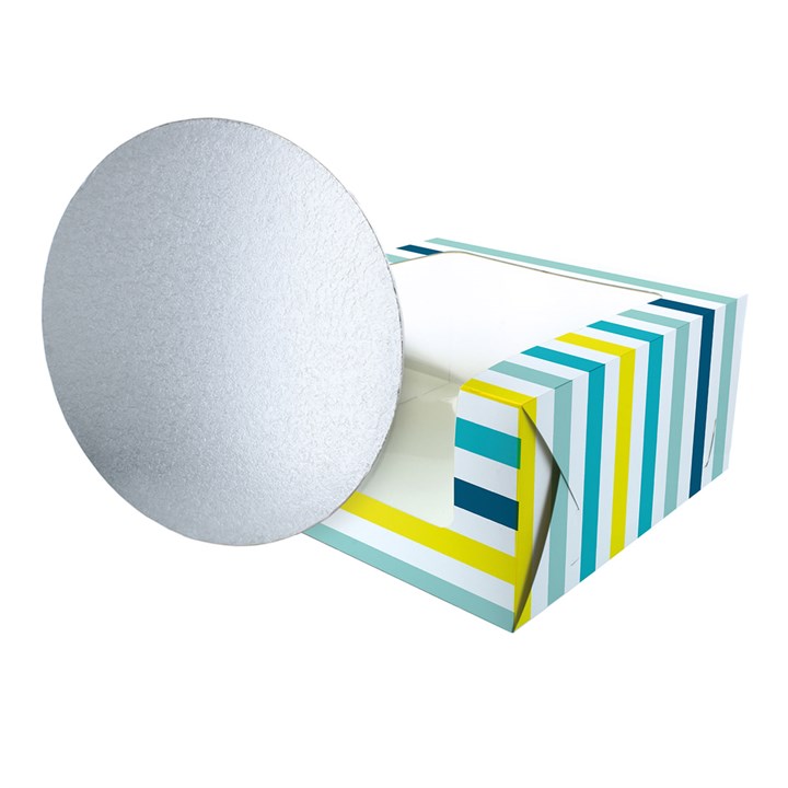 Teal Stripes 10" Windowed Cake Box and 3mm Cake Card From Baked With Love