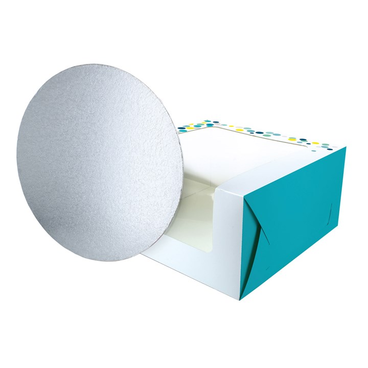 Confetti Teal 10" Windowed Cake Box and 3mm Cake Card From Baked With Love