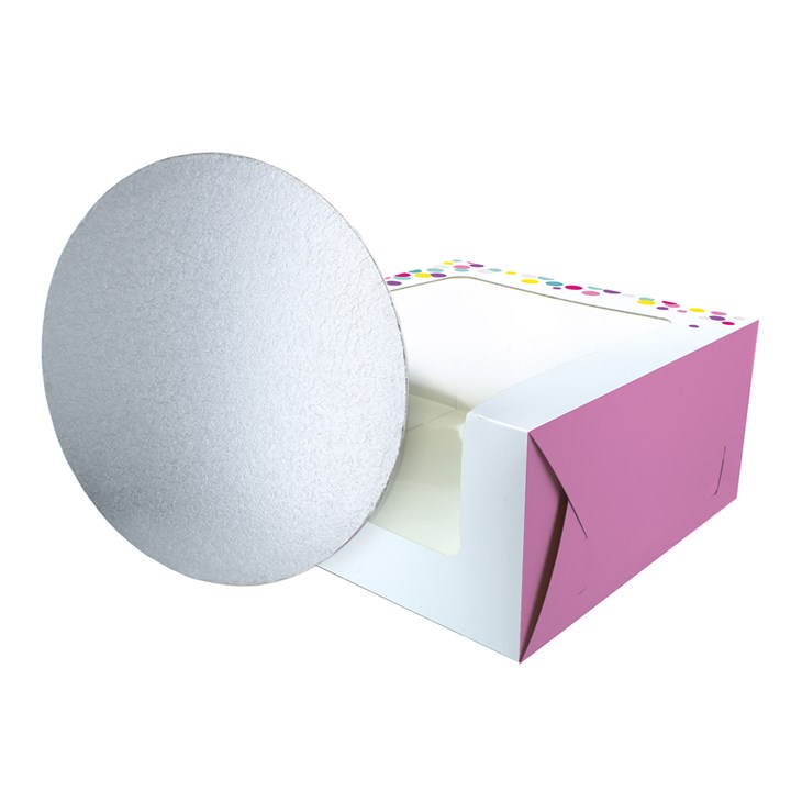 Confetti Pink 10" Windowed Cake Box and 3mm Cake Card From Baked With Love