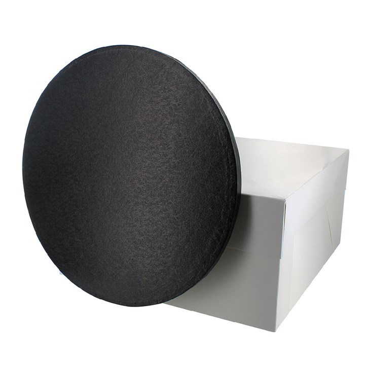 12" Round Black Cake Drum Board & White Cake Box Combo