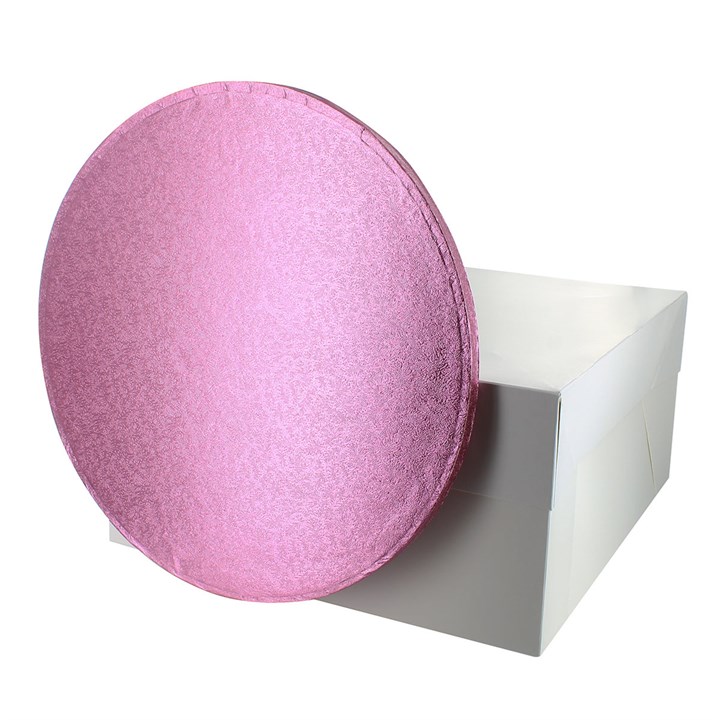 10" Round Pink Cake Drum Board & White Cake Box Combo
