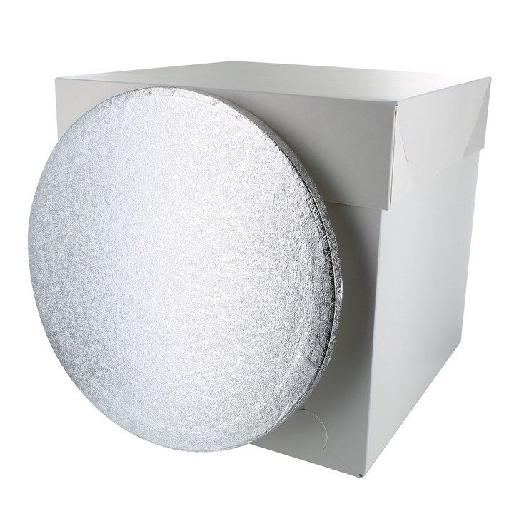 10" Round Silver Cake Drum Board & Tall White Cake Box Combo