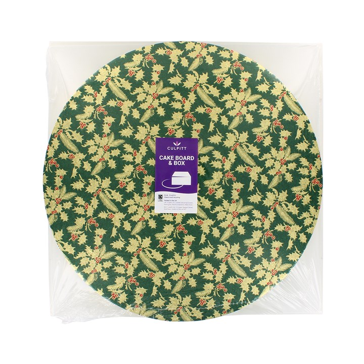 12" Round Christmas Cake Board and Box Combo - Green