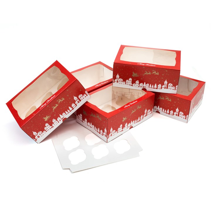Christmas Cupcake Boxes | 4" deep - 5 Pack